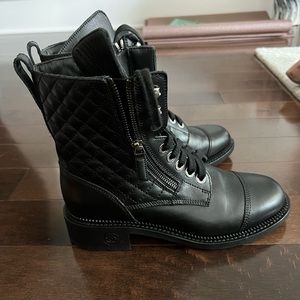 Chanel leather combat boots size 38 in black